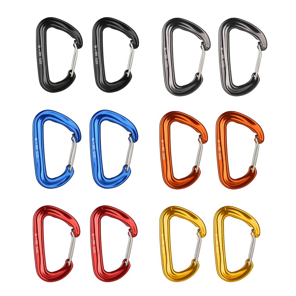 2 Pcs 16KN Mini Aluminum Alloy Carabiner D-Ring Key Chain Clip Hooks Black