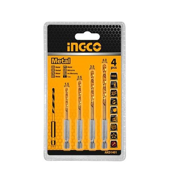 Bộ 4 mũi khoan kim loại HSS hiệu Ingco AKD1401