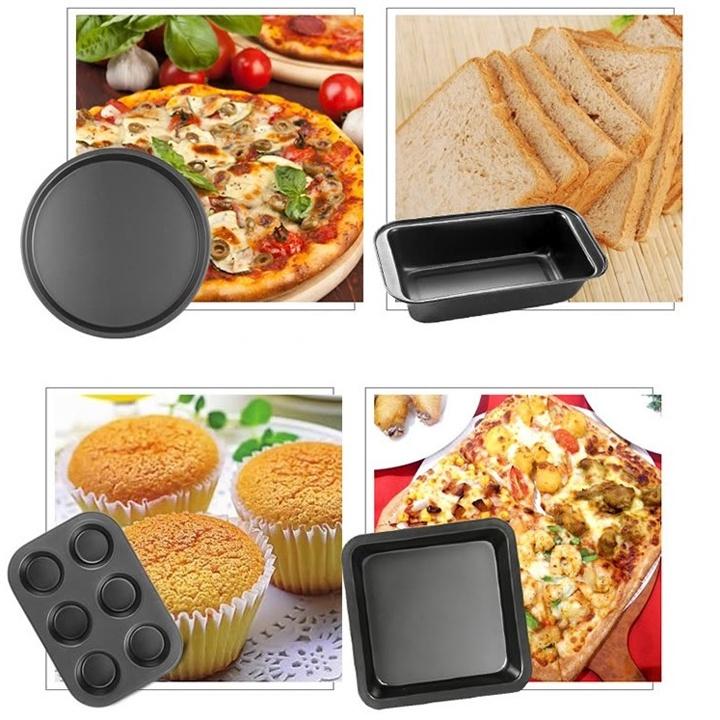 Khuôn làm bánh cao cấp chống dính bộ 5 chiếc, khuôn nướng bánh cupcake, pizza, bánh mì bằng thép carbon an toàn