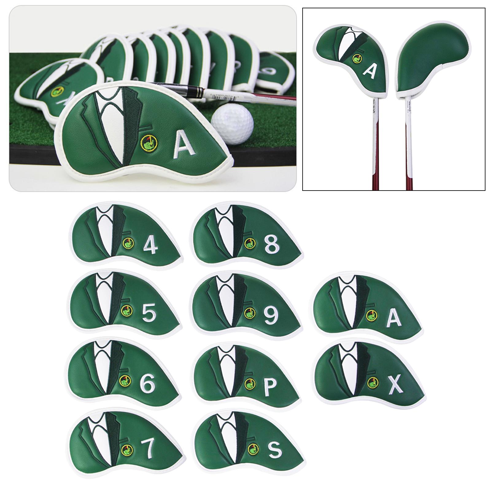 10PCS Golf Iron Covers, Thick PU Leather Golf Club Head Covers Set 4 5 6 7 8 9 P A S X Outdoor Golf Sports Equipments