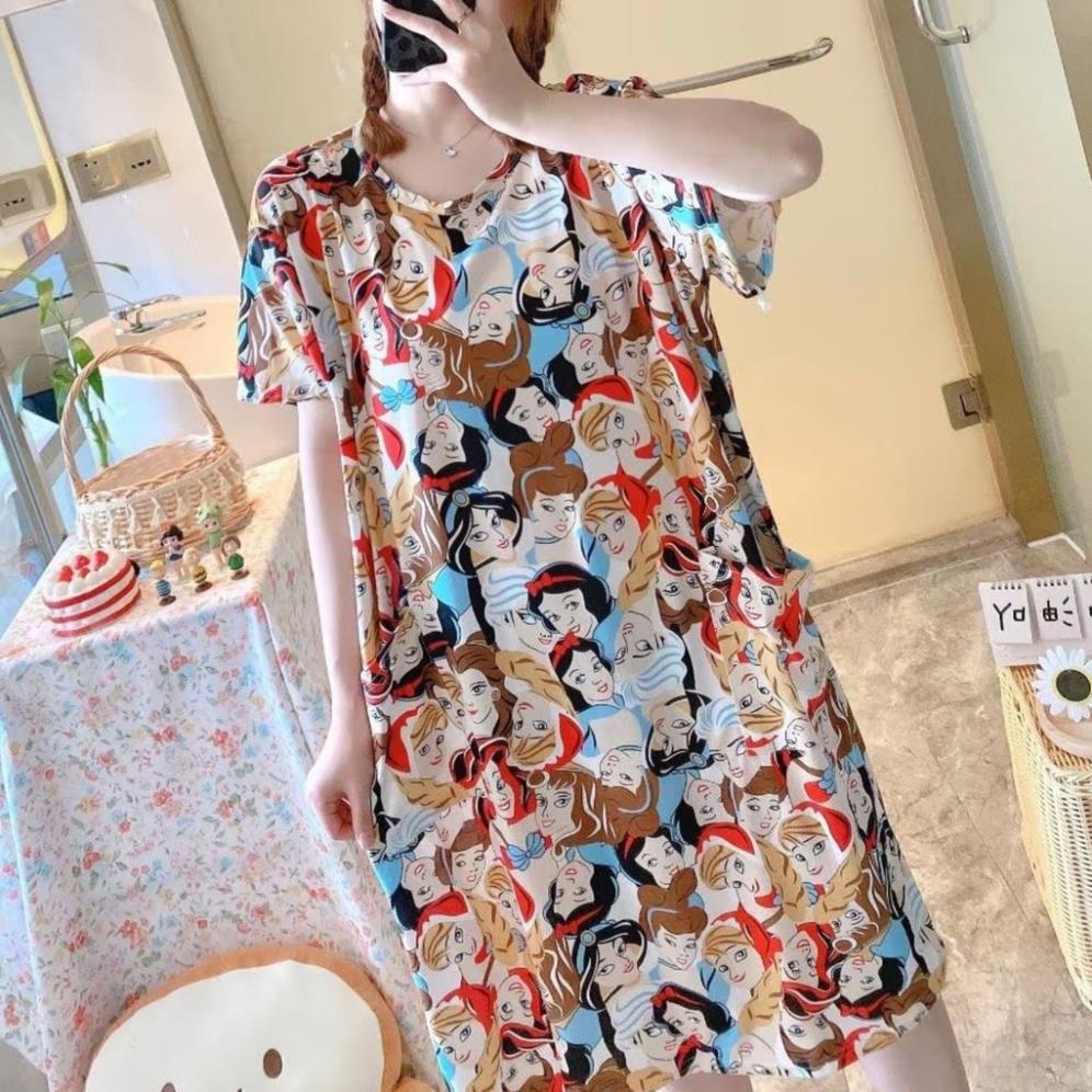 Đầm Ngủ Hoạt Hình Dáng Rộng Thoải Mái Dễ Thương BigSize mềm mại mặc ngủ mặc nhà *