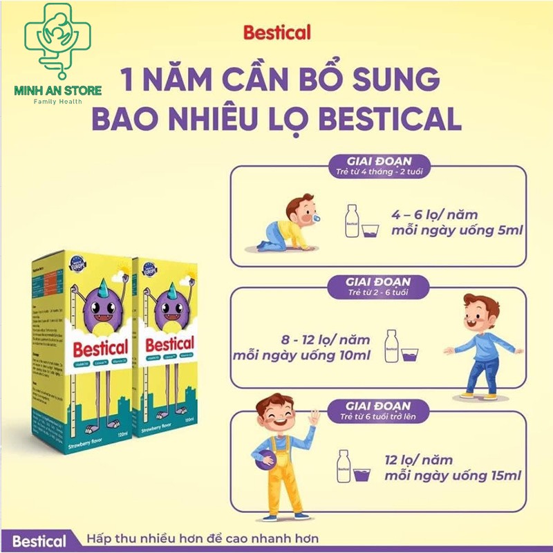 Combo 2 chai Bestical canxi sinh học 120ml nhập khẩu Châu Âu - Hỗ trợ bé cao lớn vượt trội