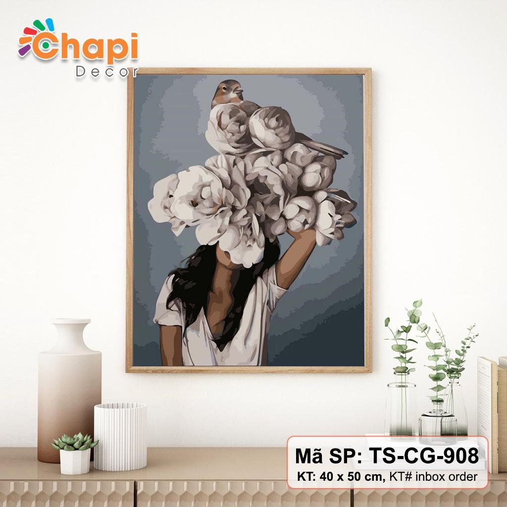 Tranh tô màu số hóa Chapi Cô Gái Nghệ Thuật Bắc Âu KT 40x50cm đã cằng khung, Có dầu bóng