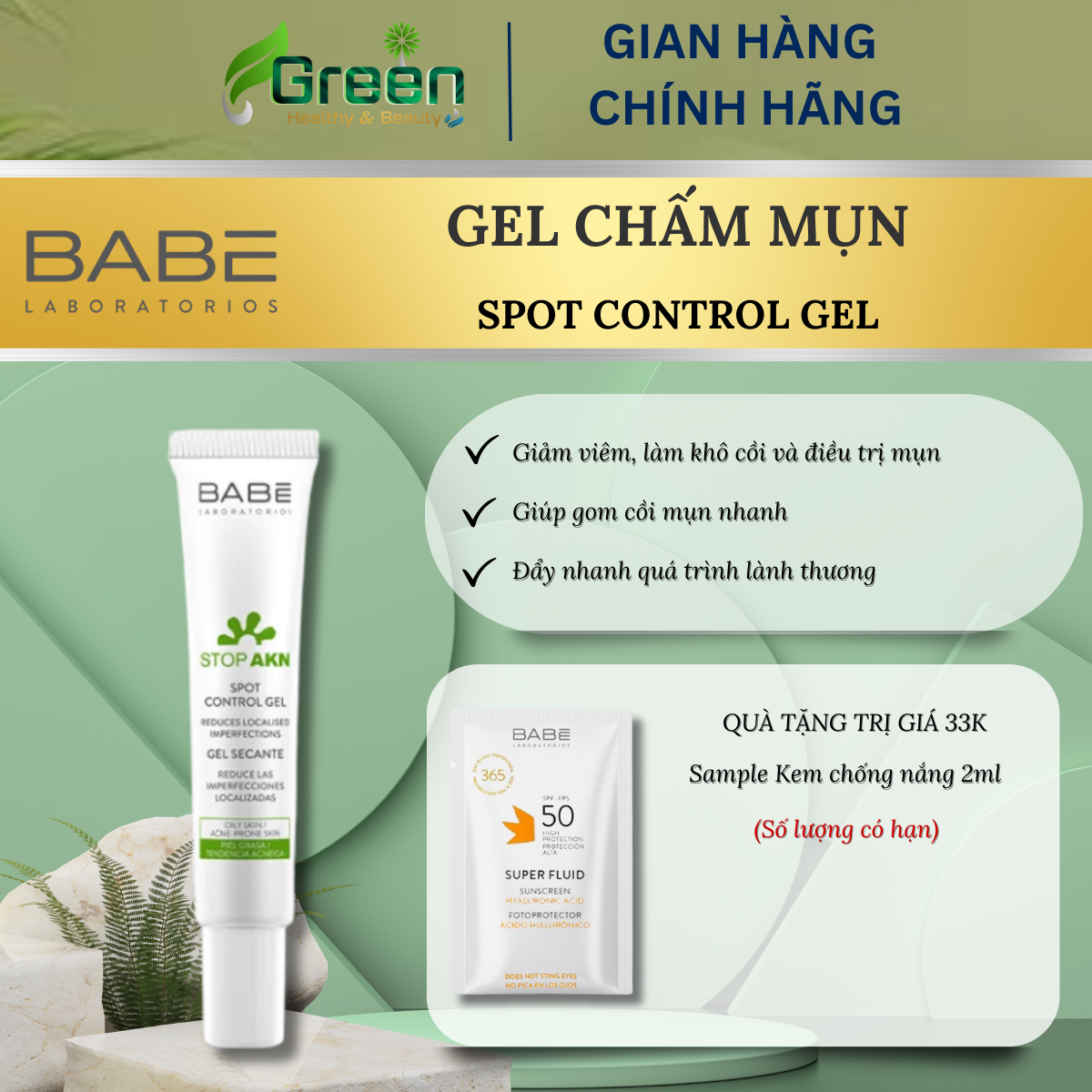 Gel chấm mụn BABE Stop AKN Spot Control Gel