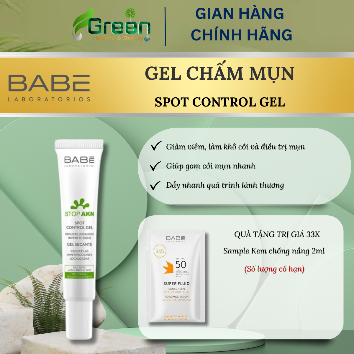 Gel chấm mụn BABE Stop AKN Spot Control Gel (8ml)