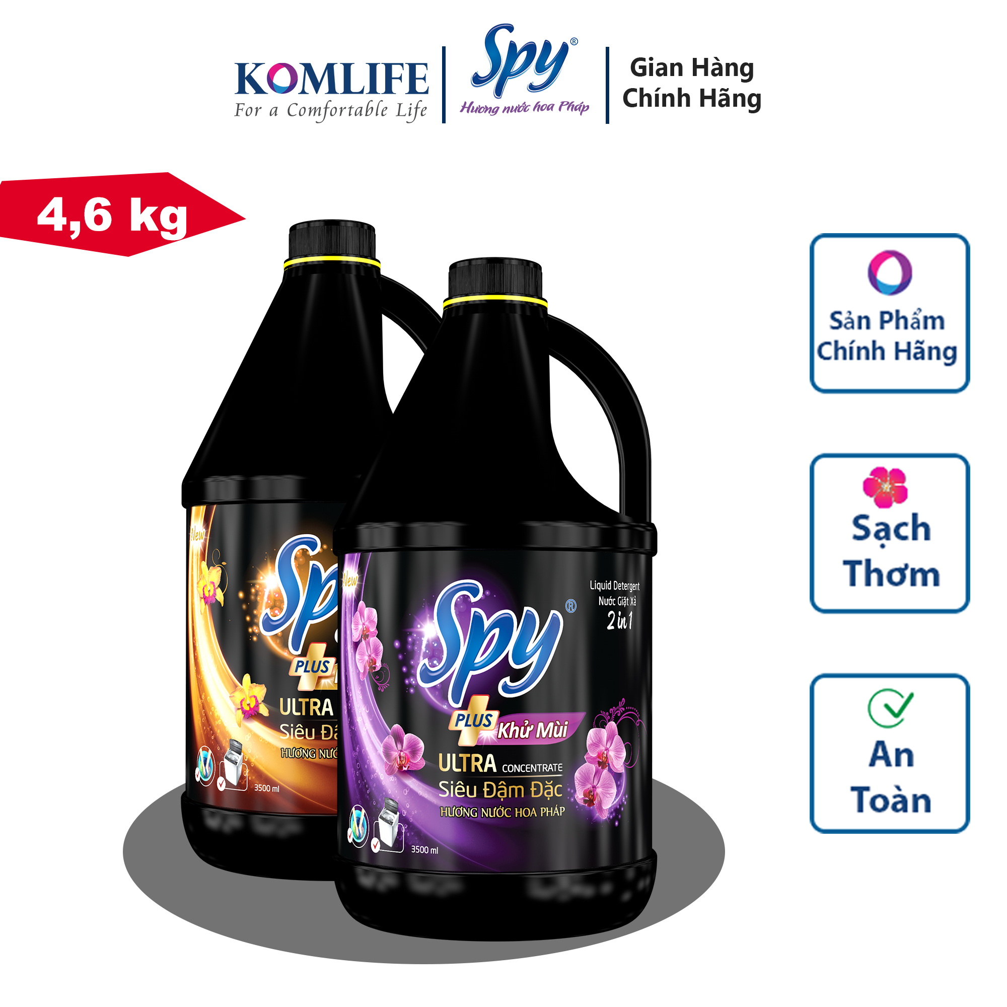 Nước giặt xả SPY Ultra Clean Plus can 4,6 kg 2 trong 1 Sạch sâu Thơm lâu Diệt khuẩn