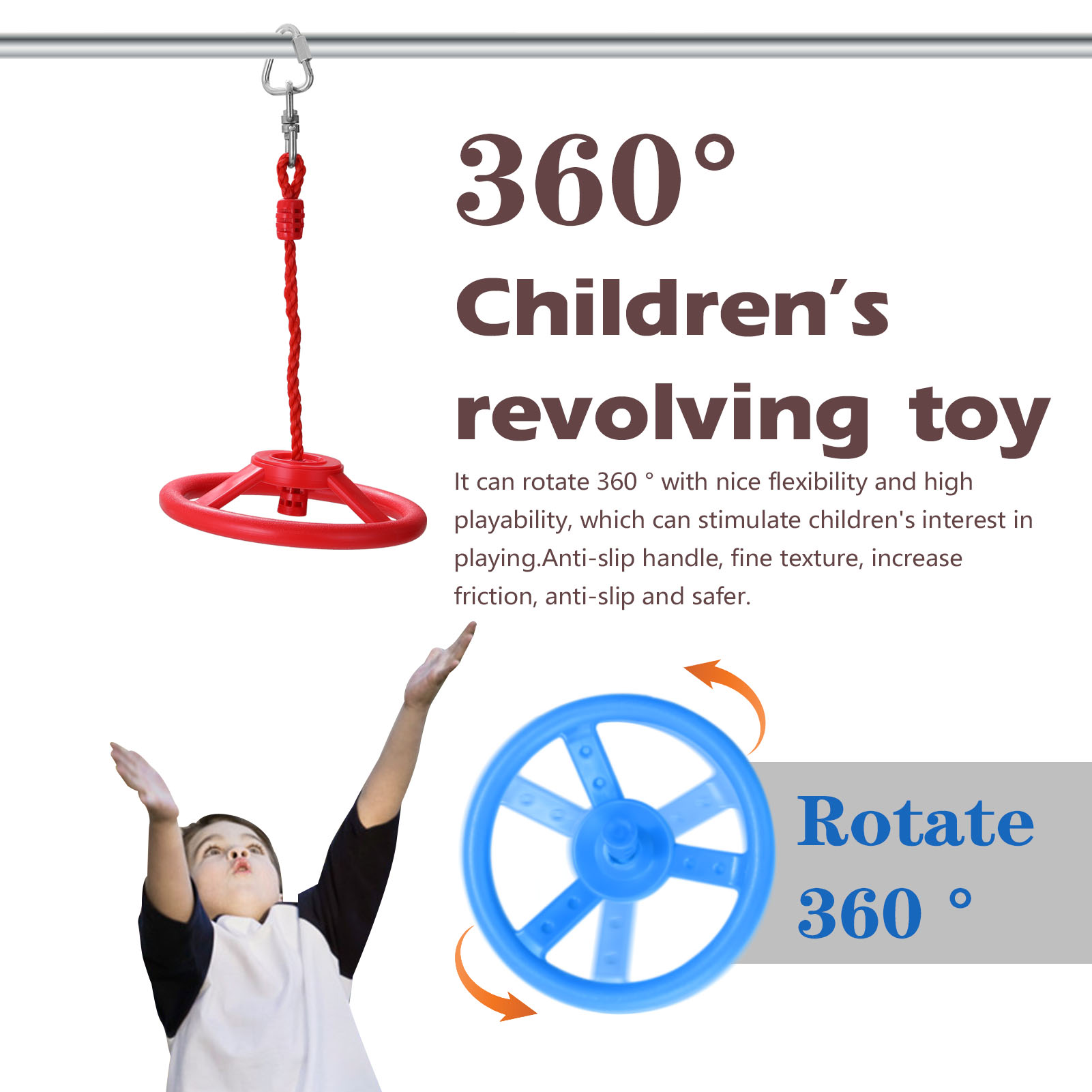 Đồ chơi Bánh xe treo cho trẻ em xoay 360 ° Tay cầm chống trơn trượt, vân mịn, tăng độ ma sát, chất liệu nhựa an toàn