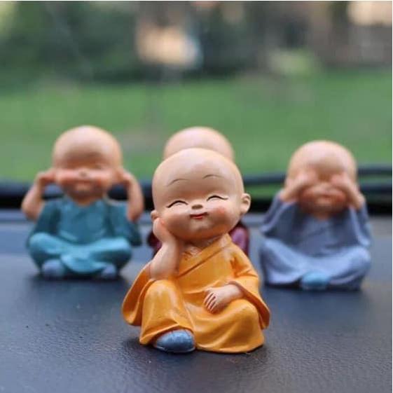Tmark - BỘ TƯỢNG TỨ KHÔNG, bộ tượng chú tiểu mini, bộ tượng đẹp trang trí xe oto