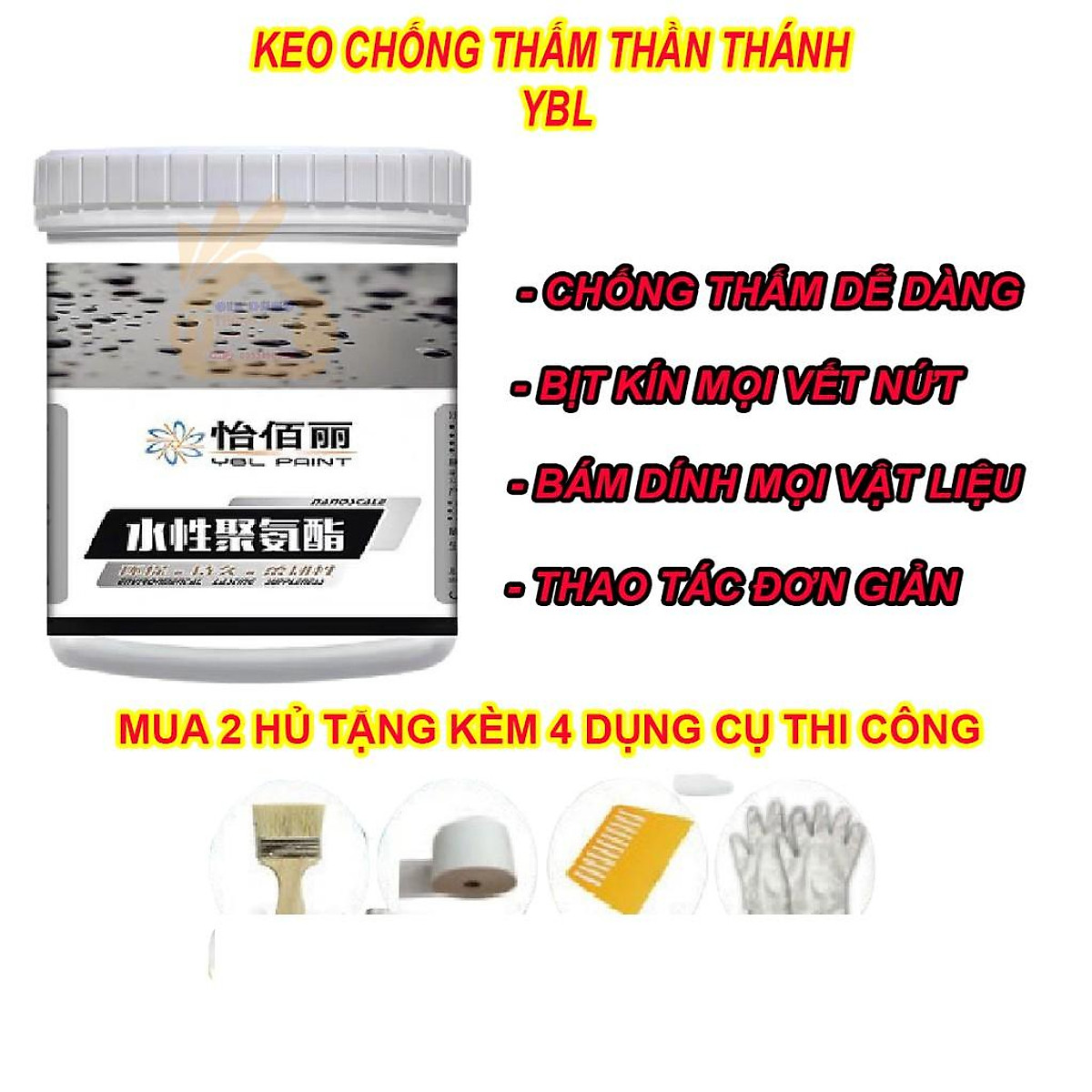 - chống thấm vết nứt mái nhà, sàn nhà vệ sinh, máng xối, mái tôn- dung tích