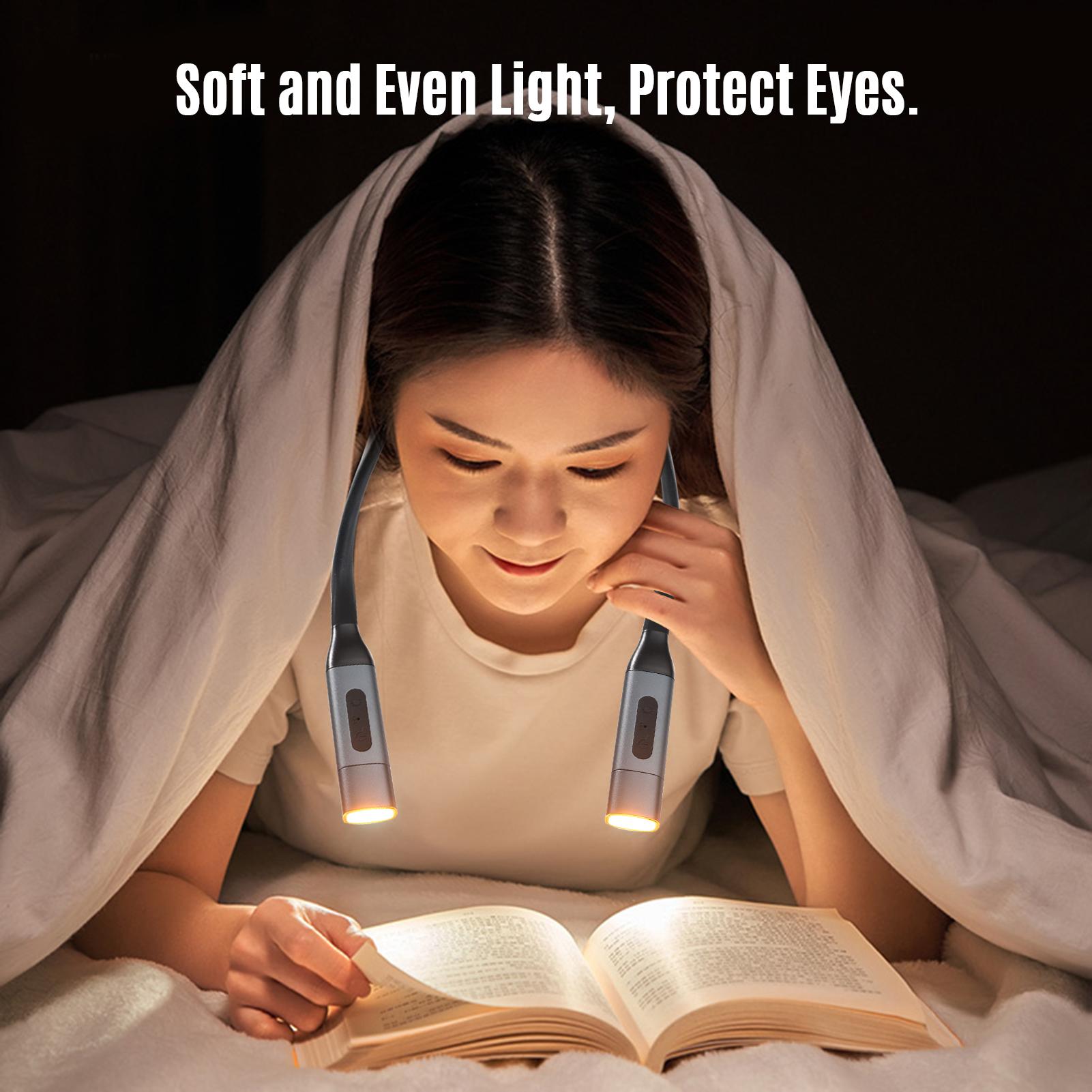 LED Neck Reading Light USB Rechargeable Book Light Bendable Silicone Arm Hand-Free 3 Colors Mode Stepless Dimming