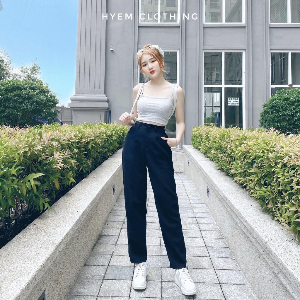 Quần Tây Nữ Nút Giữa Lưng Cạp Siêu Cao Dáng Baggy Suông Dài Basic Đi Học Công Sở Cao Cấp-Có Bigsize