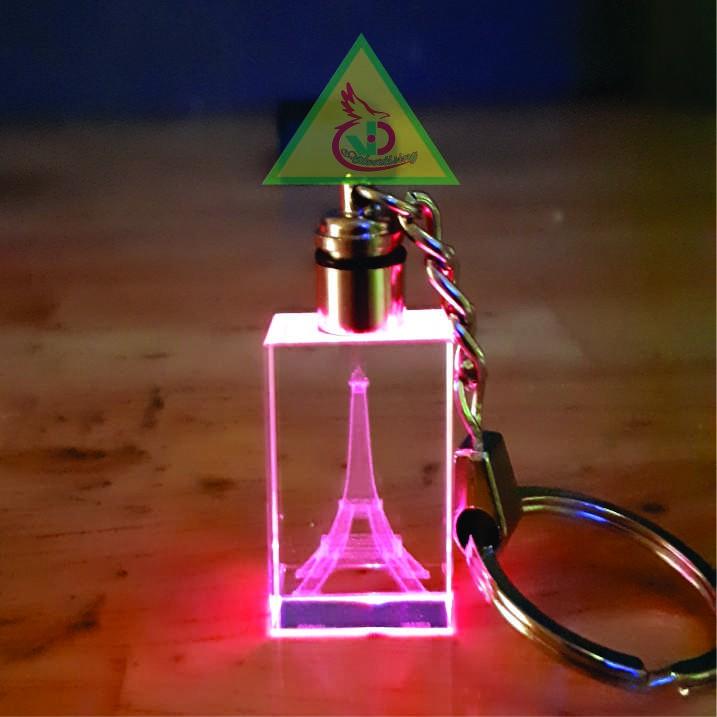 Bộ 2 Móc khóa pha lê phát sáng khắc Hình Tháp Eiffel_Quà tặng