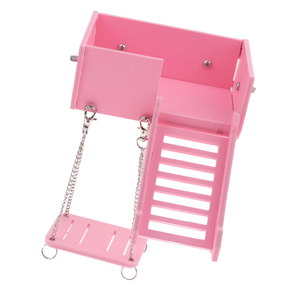 Wooden Platform Swing and Ladder Set for Mouse Chinchilla Rat Gerbil Pink