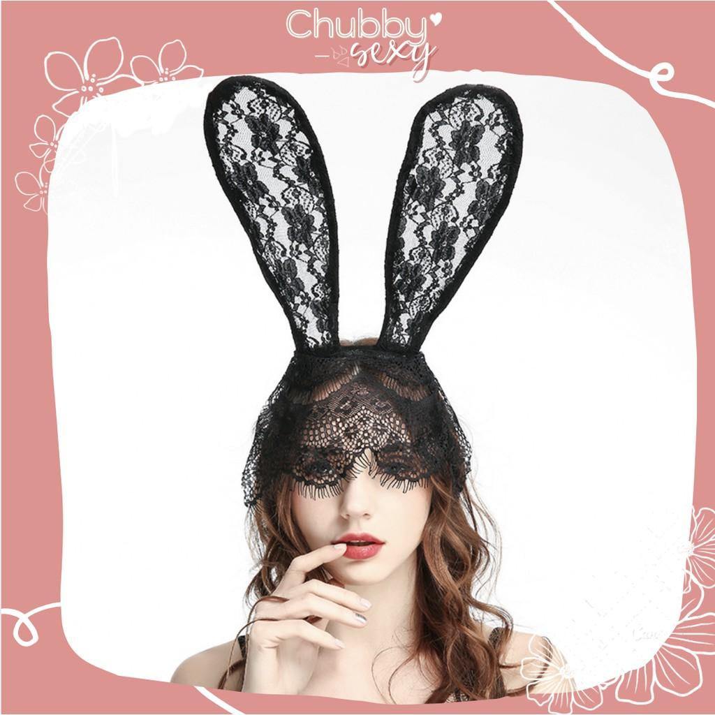 Bờm Tóc Tai Thỏ Ren Che Mặt Cosplay Sexy - Siêu Phẩm Bờm Cosplay Bí Ẩn Quyến Rũ Black Bunny - PK12 - Chubby.Sexy