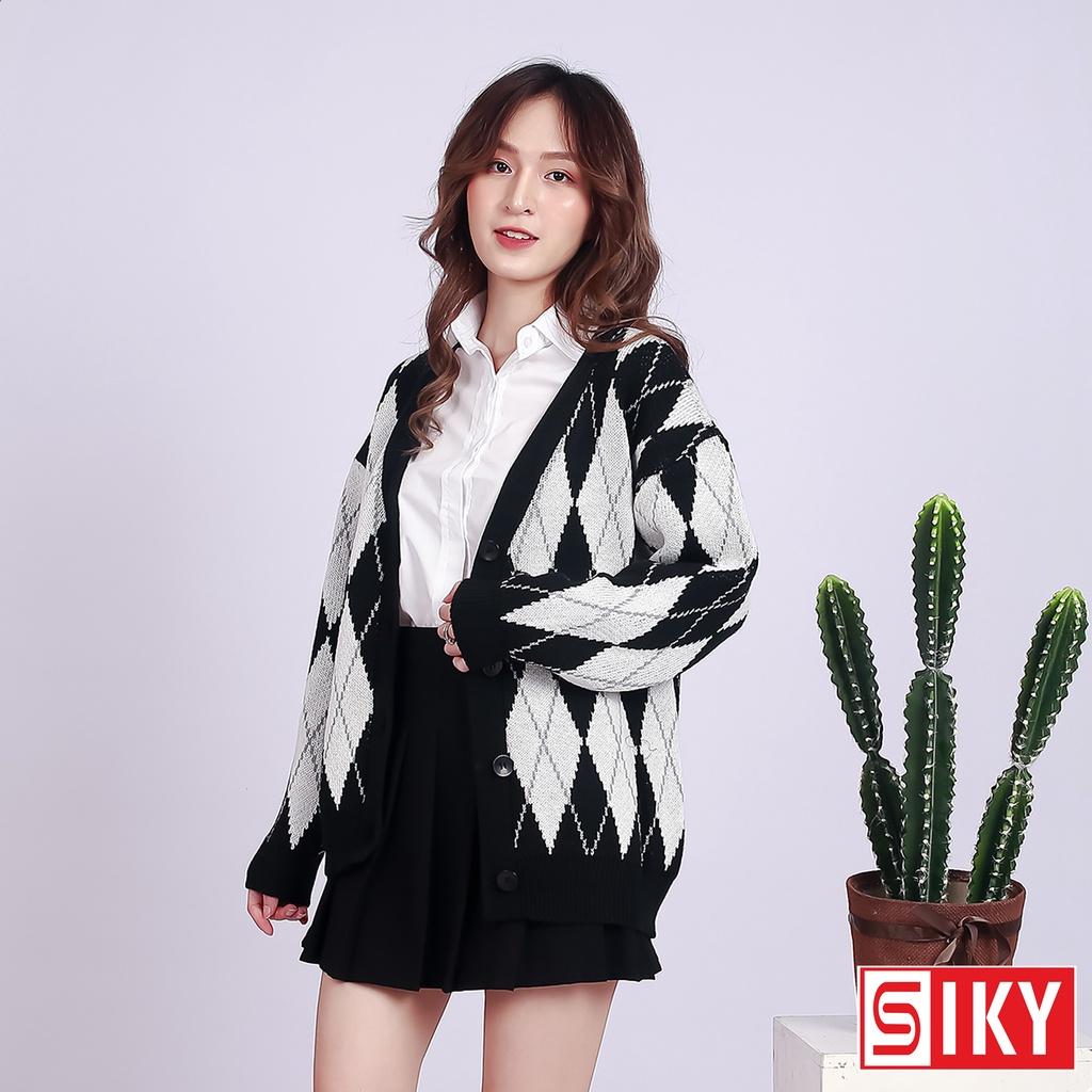 Áo cadigan kim cương SLIKY, áo khoác len họa tiết caro siêu xinh - KL04