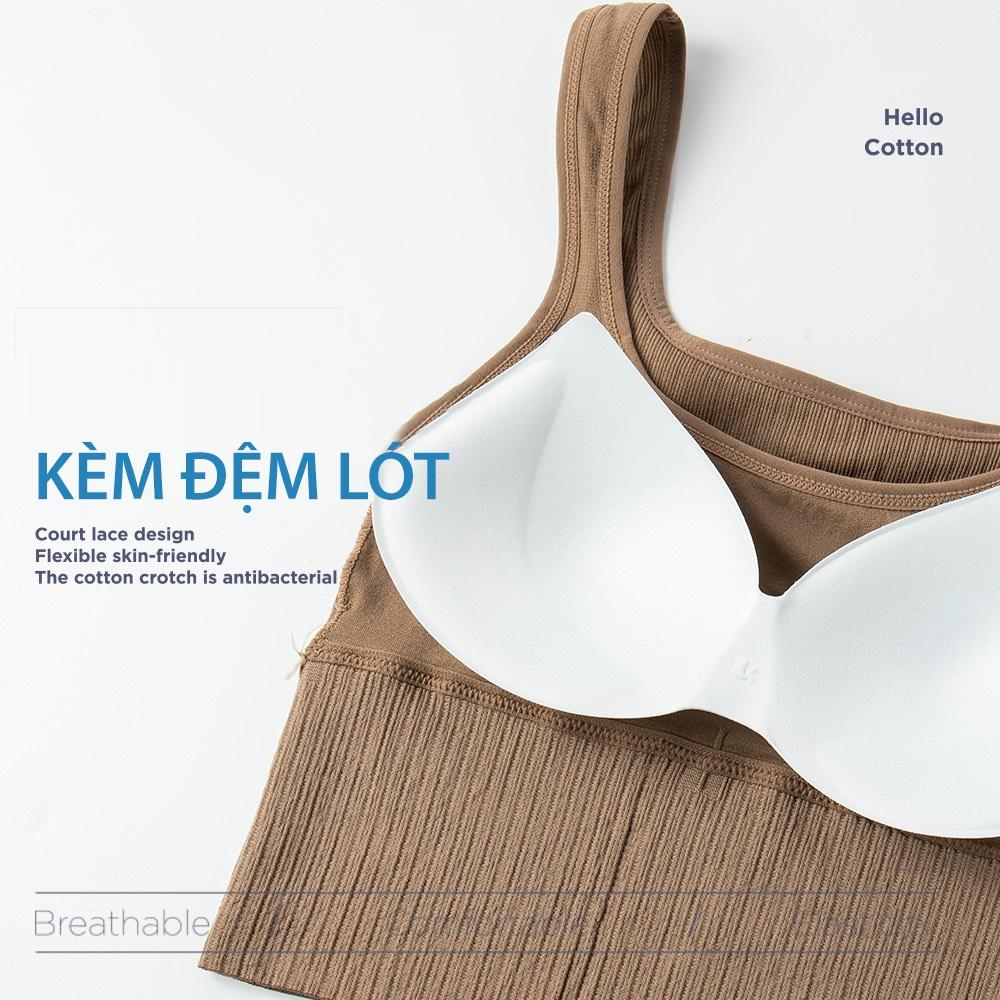 Áo croptop hai dây 3 lỗ bản to nữ kèm đệm mút chất thun tăm dày dặn co giãn tốt đi chơi đi tập trẻ trung năng động AN07