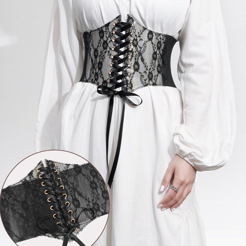 Corset nịt bụng thắt eo dạng khóa bấm Đai nịt bụng ren xuyên thấu thắt váy vintage
