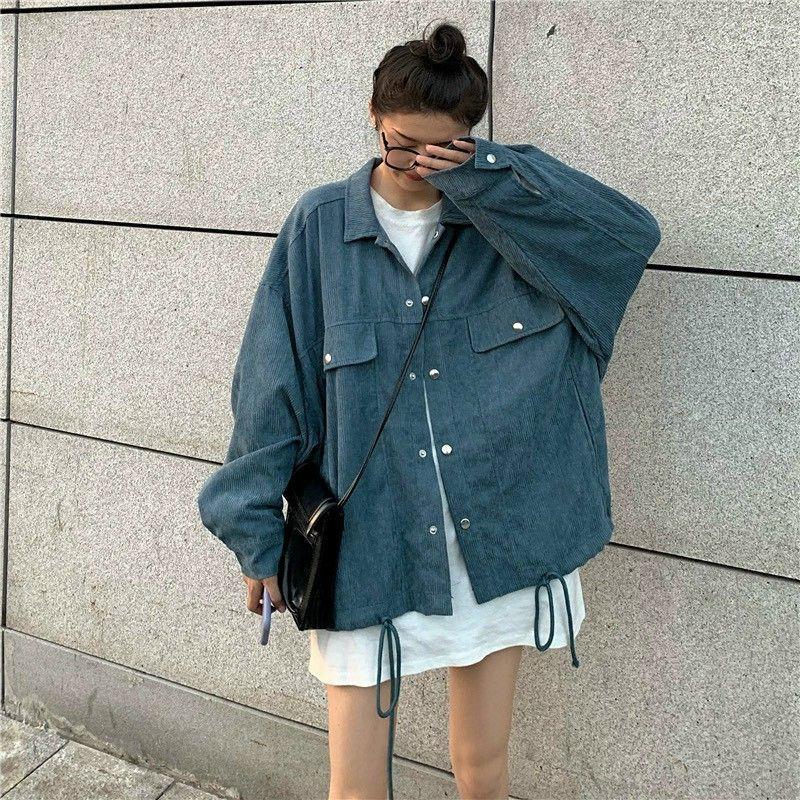 Video Ảnh Thật ) Áo Khoác Sơ Mi Nhung Gân Phối Túi -Form Rộng Unisex Nam Nữ Couple Mặc, Áo khoác nhung gân bomber Zombie nam nữ cặp đôi mặc -Form rộng Unisex Bomber jackets nhung nam