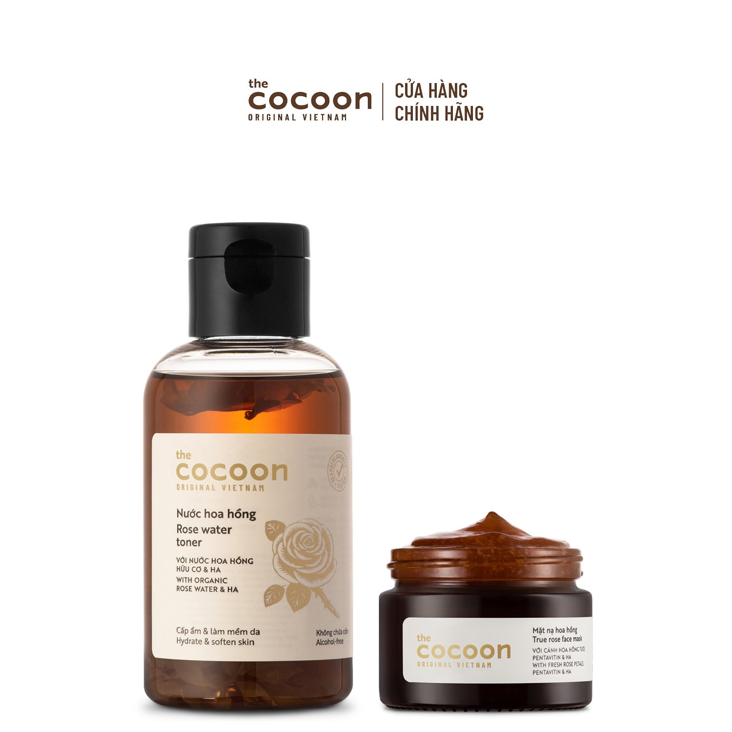 Combo Nước hoa hồng 140ml + Mặt nạ hoa hồng 30ml Cocoon