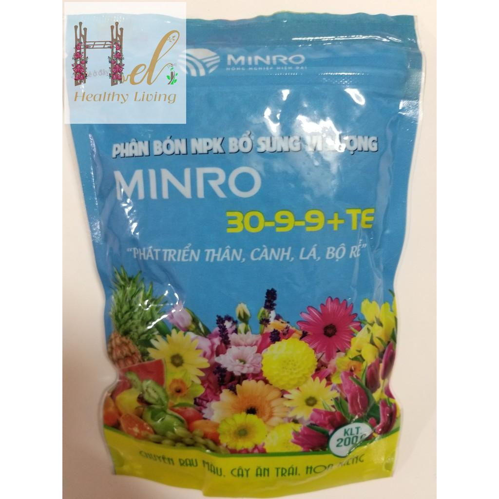 PHÂN BÓN HỖN HỢP NPK MINRO 30-9-9 LOẠI 200gr Trồng Rau Sạch Bằng Đất Sạch, Xơ Dừa