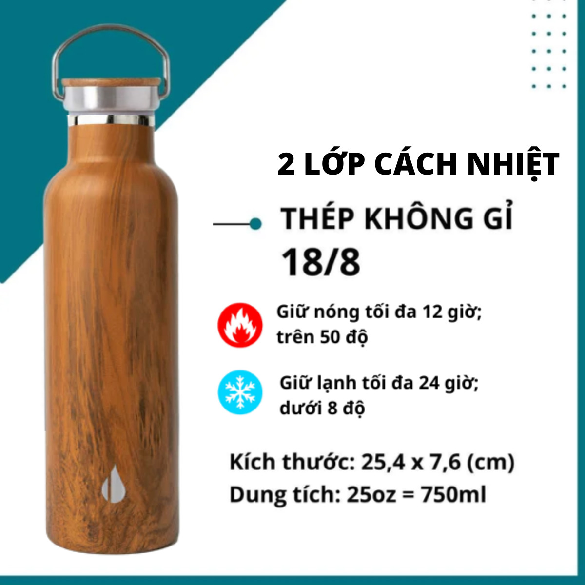 BÌNH GIỮ NHIỆT ELEMENTAL CLASSIC MÀU HOA VĂN (750ML)