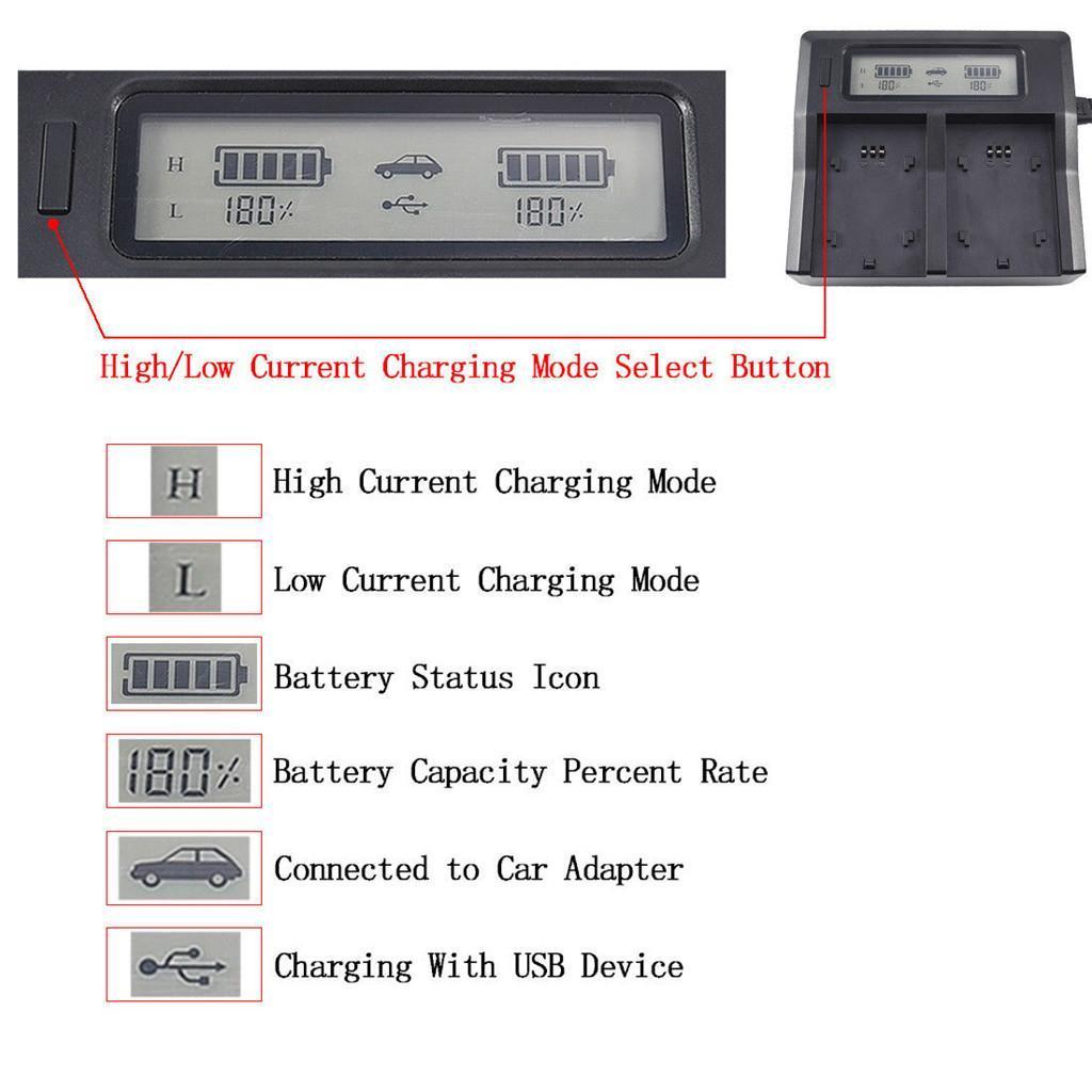 Digital LCD Dual Charger for Sony ILCE-9 A7RIII a7r3 A7RM3 NP-FZ100 Battery