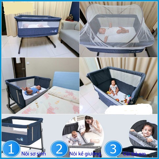 NÔI NGỦ CẠNH GIƯỜNG BA MẸ CHO BÉ XẾP GỌN KUKU - KU6040 ( MÀU XANH NAVY )