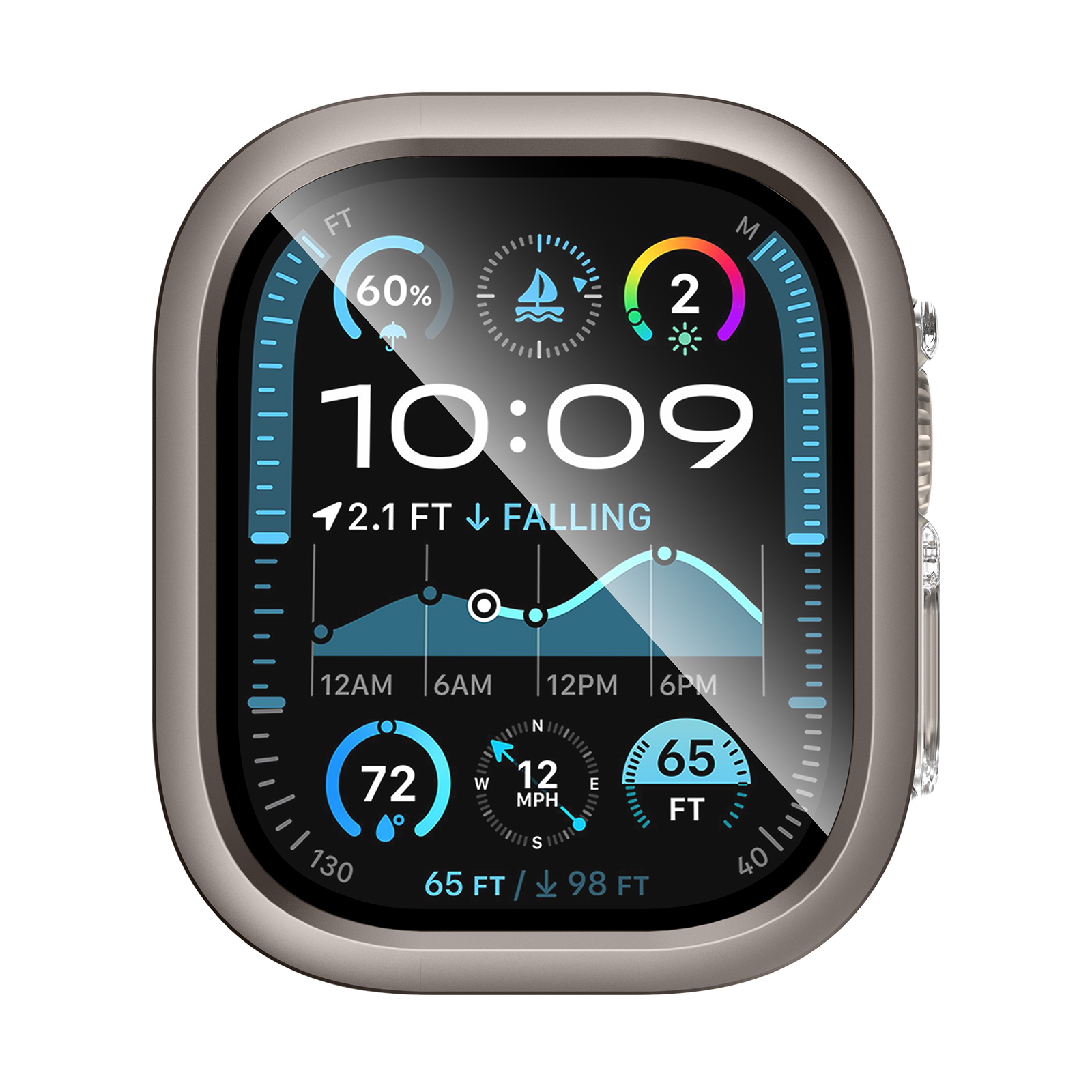 Ốp Case PC Mặt Kính Cường Lực Trong Suốt Viền Màu cho Apple Watch Ultra 1/2 49mm - Hàng Chính Hãng