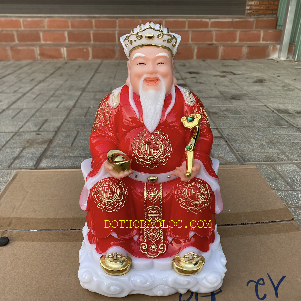 Tượng Thần tài Thổ Địa bằng đá nhập khẩu cao cấp cao 29cm – Màu đỏ