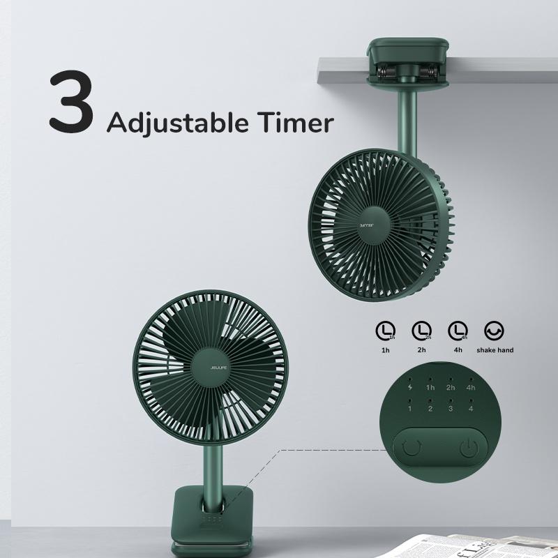 Quạt kẹp JISULIFE nhỏ gọn không tiếng ồn pin 8000 mAh cổng USB có thể sạc lại gắn xe đẩy-Hàng chính hãng