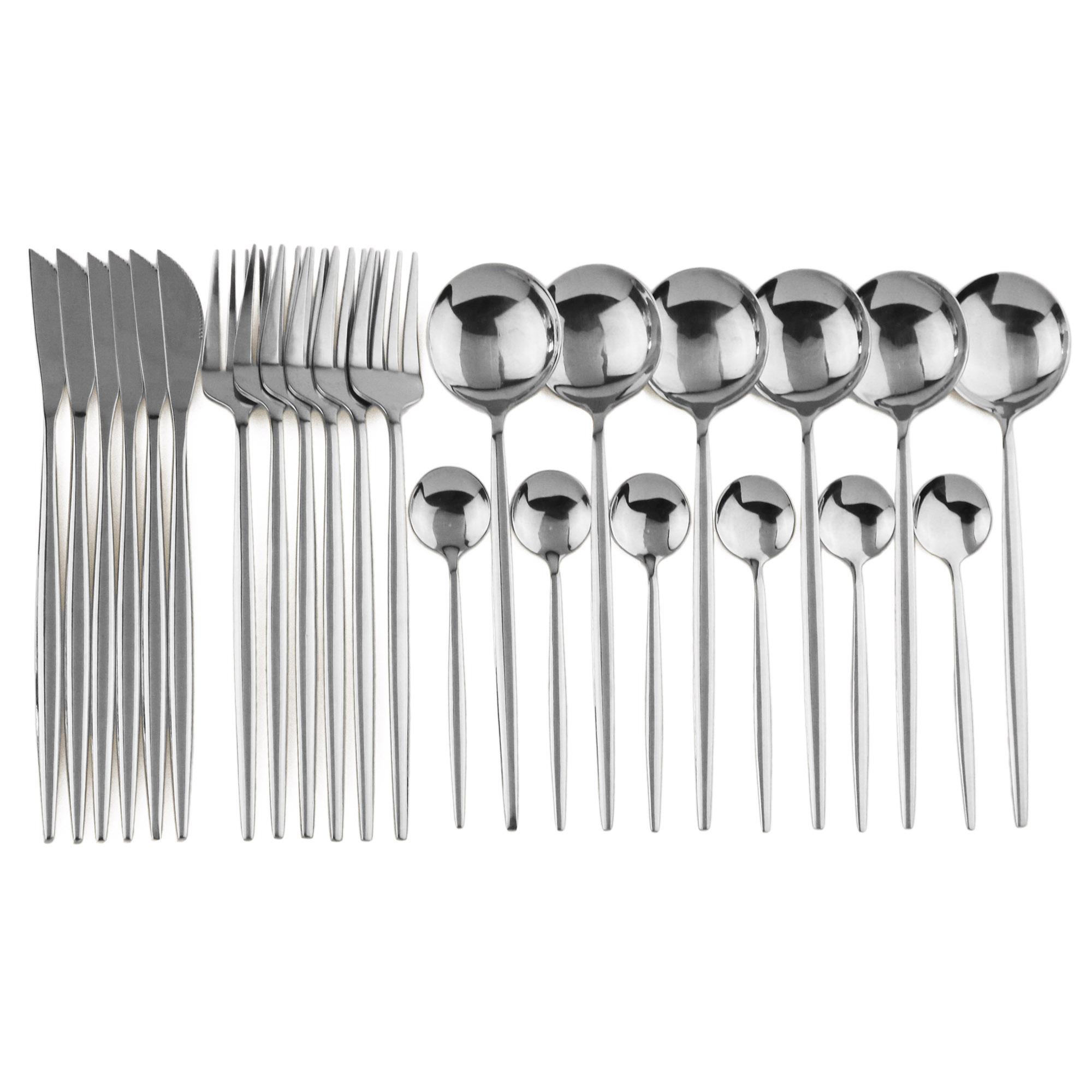 24 Chiếc Vàng Mờ Chén Ăn Bộ Dao Kéo Inox Phẳng Bằng Bộ Ăn Tối Kniffe Giỏ Muỗng Nĩa Bạc Bộ Nhà Bếp Bộ Đồ Ăn
