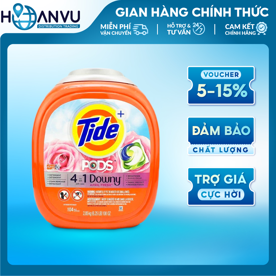 Viên giặt 4in1 Tide Pods &amp; Downy April Fresh HE Laundry Detergent (104 viên)