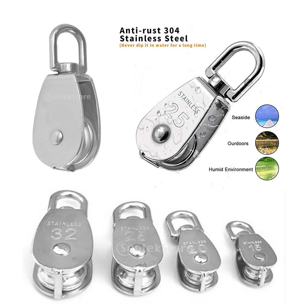 4 Pieces 304 Stainless Steel Swivel Rigging Lifting Pulley Block M15+M20