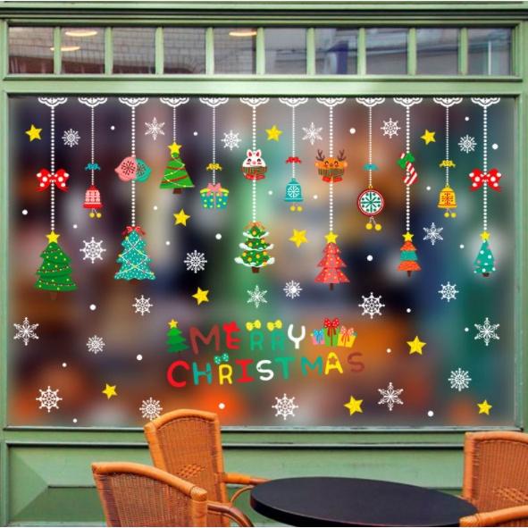 Decal trang trí Noel Hít Tĩnh Điện - Rèm dây thông đáng yêu nhiều màu sắc