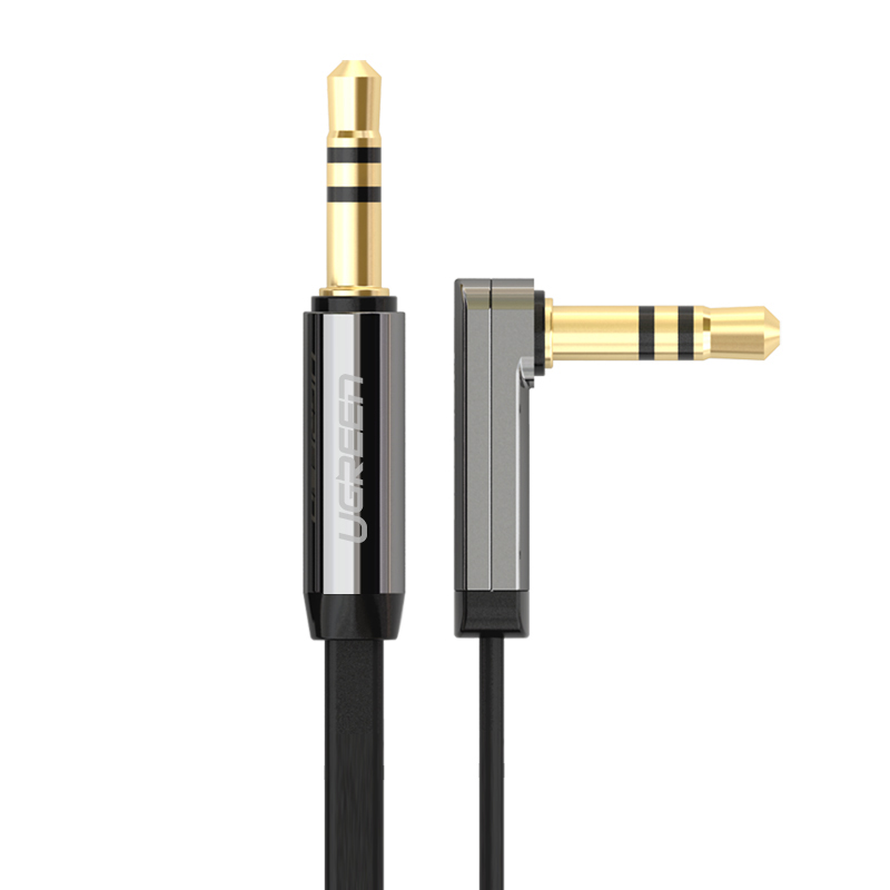 Dây Audio 3.5mm dẹt,mạ vàng 1 đầu vuông 90, TPE dài 1m UGREEN AV119 10597 - Hàng Chính Hãng.