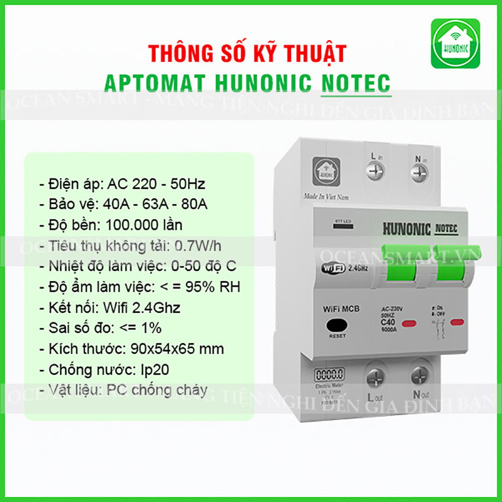 Aptomat Thông Minh Đo Năng Lượng HUNONIC Notec - HNATME - HÀNG CHÍNH HÃNG