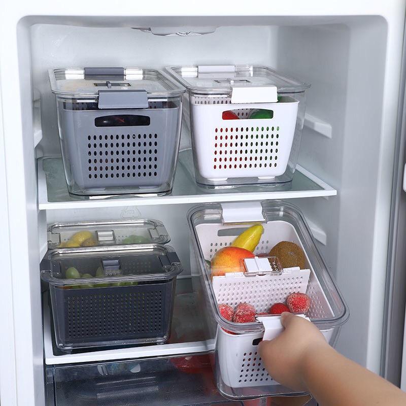 Hộp Nhựa Đựng Thực Phẩm Tủ Lạnh 2 Lớp Có Lỗ Thoát Nước Khóa Thoát Khí Dễ Dàng Bảo Quản Rau Củ