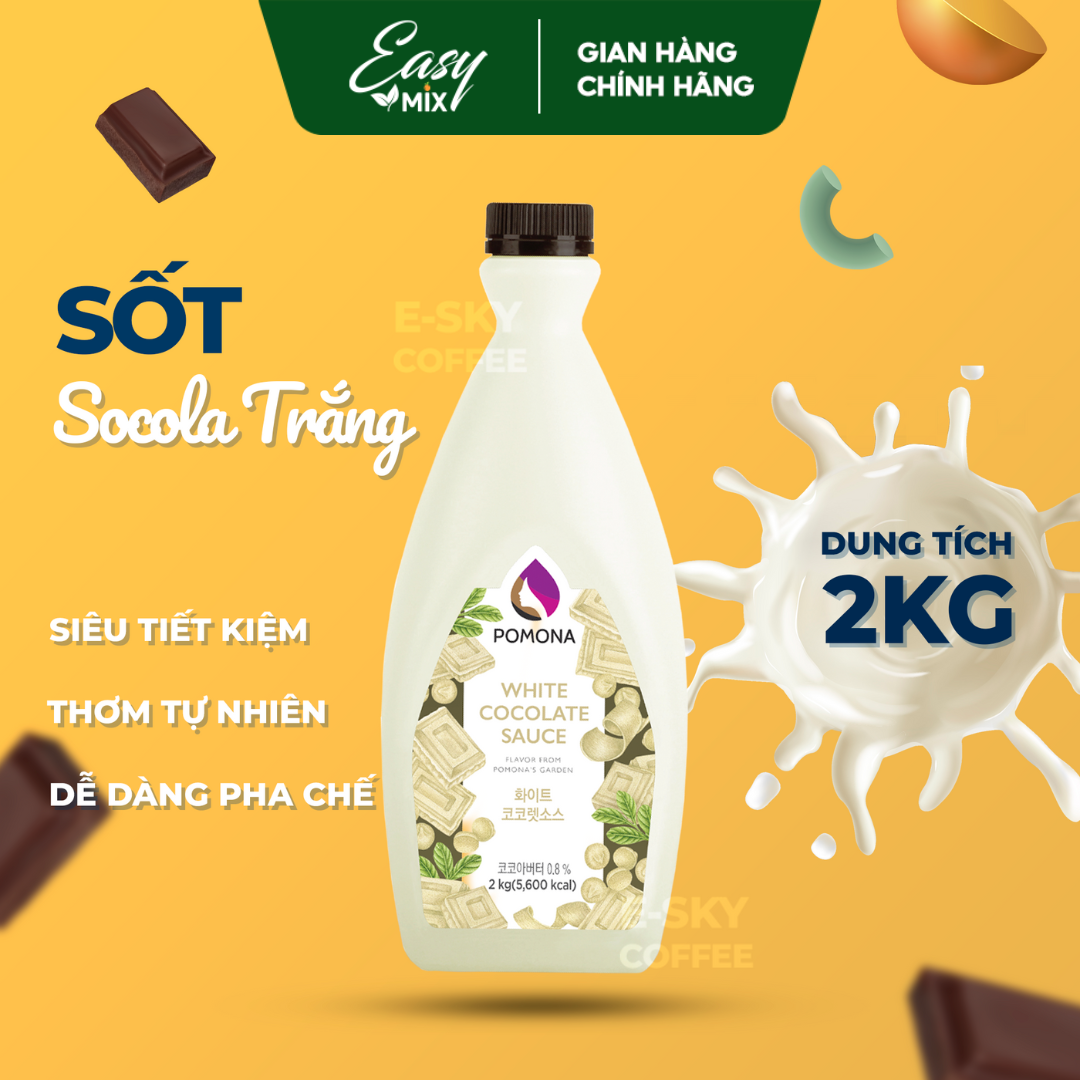 Sốt Socola Trắng Pomona Chocolate Sauce Nguyên Liệu Pha Chế Cà Phê Trà Sữa Hàn Quốc Chai 2kg