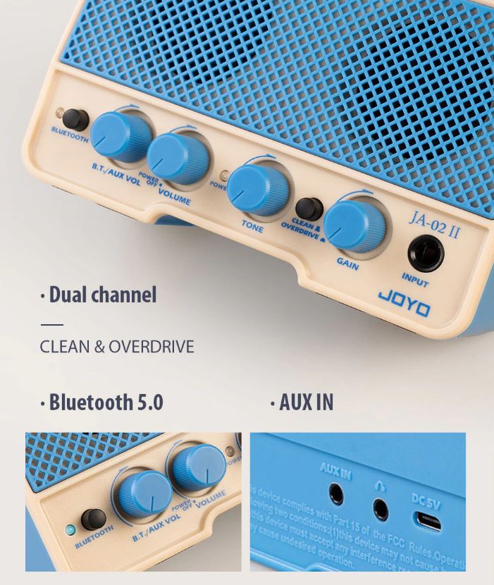 JOYO JA-02 II 5W - Loa Amplifier Mini Guitar Điện Dual Channel Clean &amp; Overdrive Pin Sạc TypeC, Bluetooth 5.0 AUX IN - Hàng chính hãng