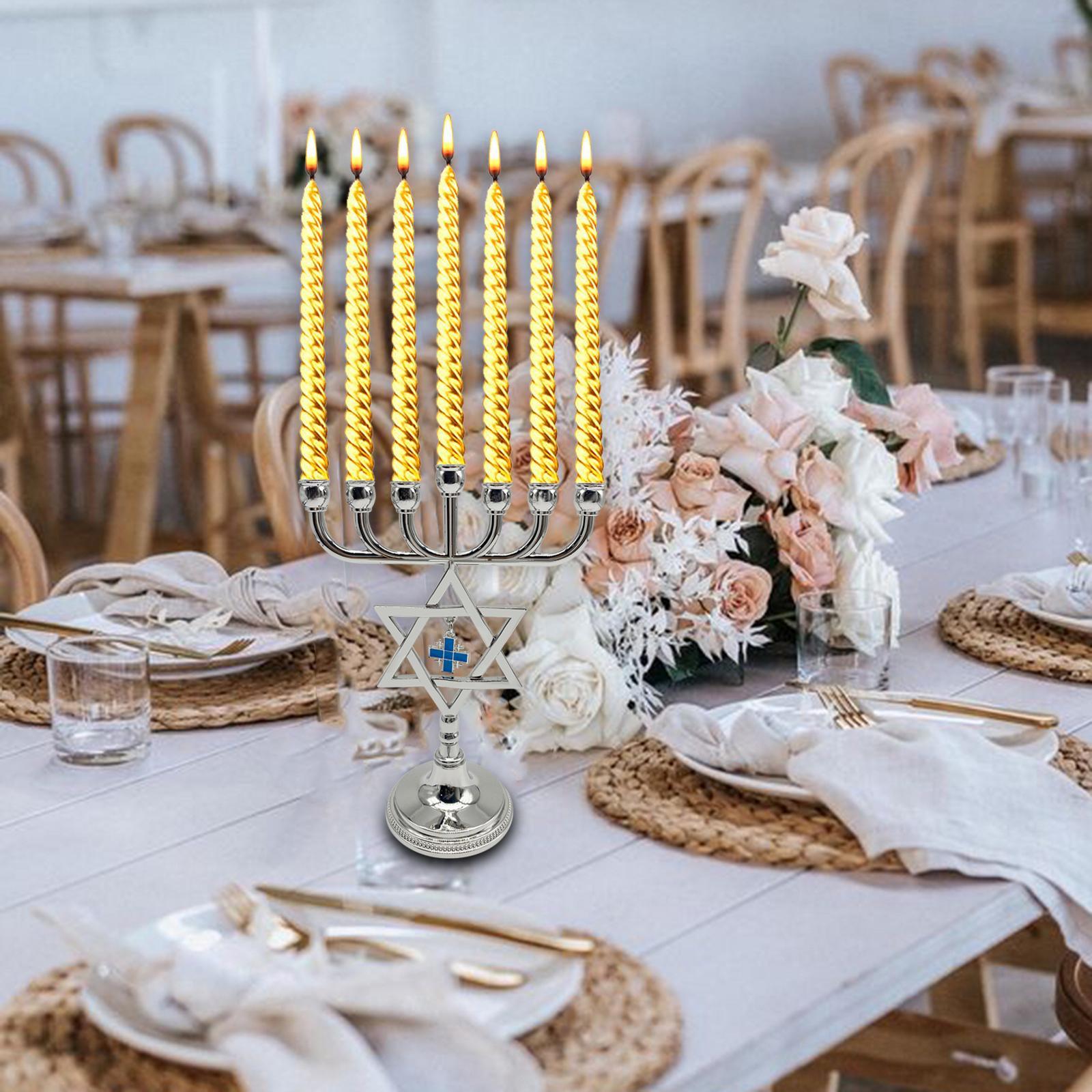Hanukkah Menorah Candle Holder with star  Branches Candlestick Decorations Elegant for Fireplace Mantel Height 17cm Candle Stand