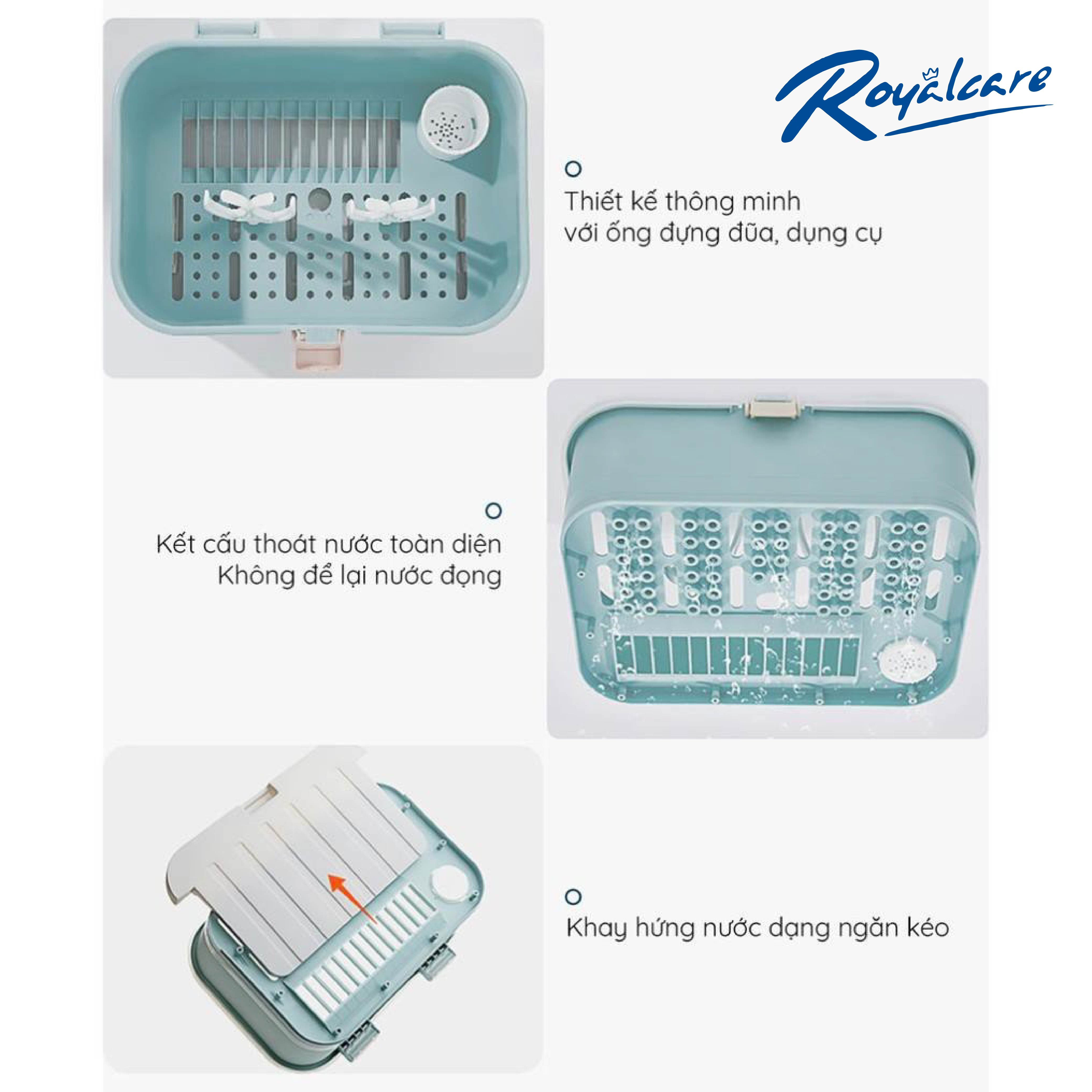 Hộp phơi úp bình sữa [Size lớn] có nắp đậy và khay hứng nước - Royalcare 8853