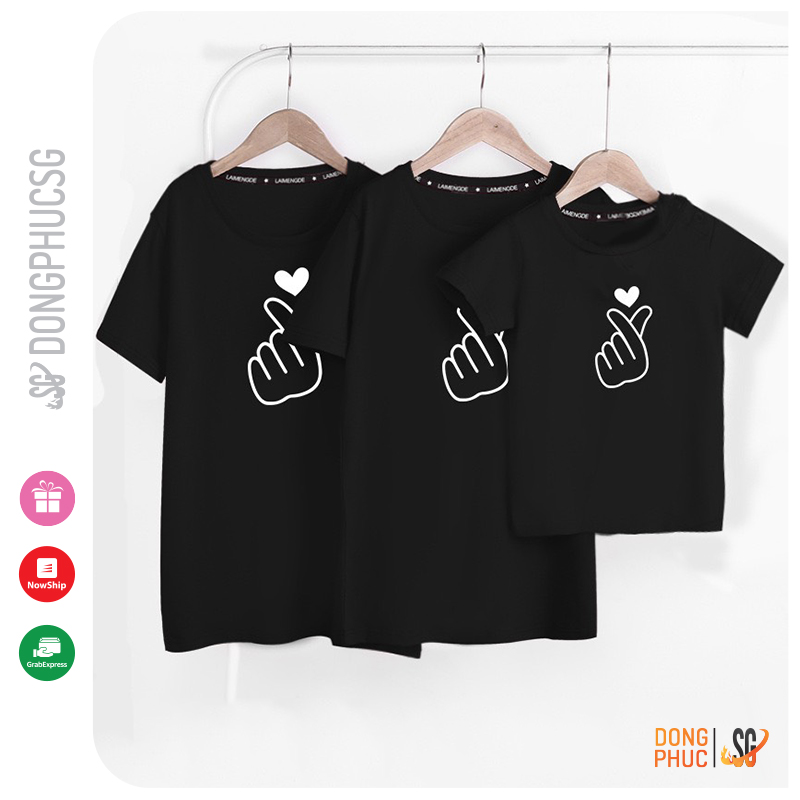 Áo gia đình bắn tim màu đen Đồng phục gia đình 3/4/5 người giá rẻ Thun cotton dày dặn GD402Đ