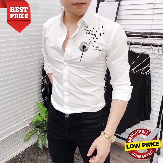 Áo sơ mi nam trắng tay dài họa tiết chim két cao cấp | sơ mi họa tiết đẹp | hàng chất
