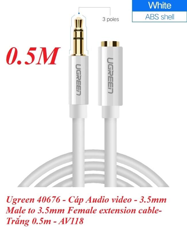 Ugreen UG40676AV118TK 0.5M màu Trắng Cáp âm thanh 3.5mm nối dài đầu nhôm - HÀNG CHÍNH HÃNG