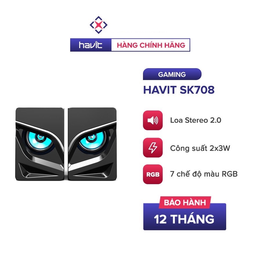 Loa Gaming RGB HAVIT SK708, Âm Thanh Stereo 2.0, 7 Chế Độ Màu RGB, Công Suất 6W - Hàng Chính Hãng