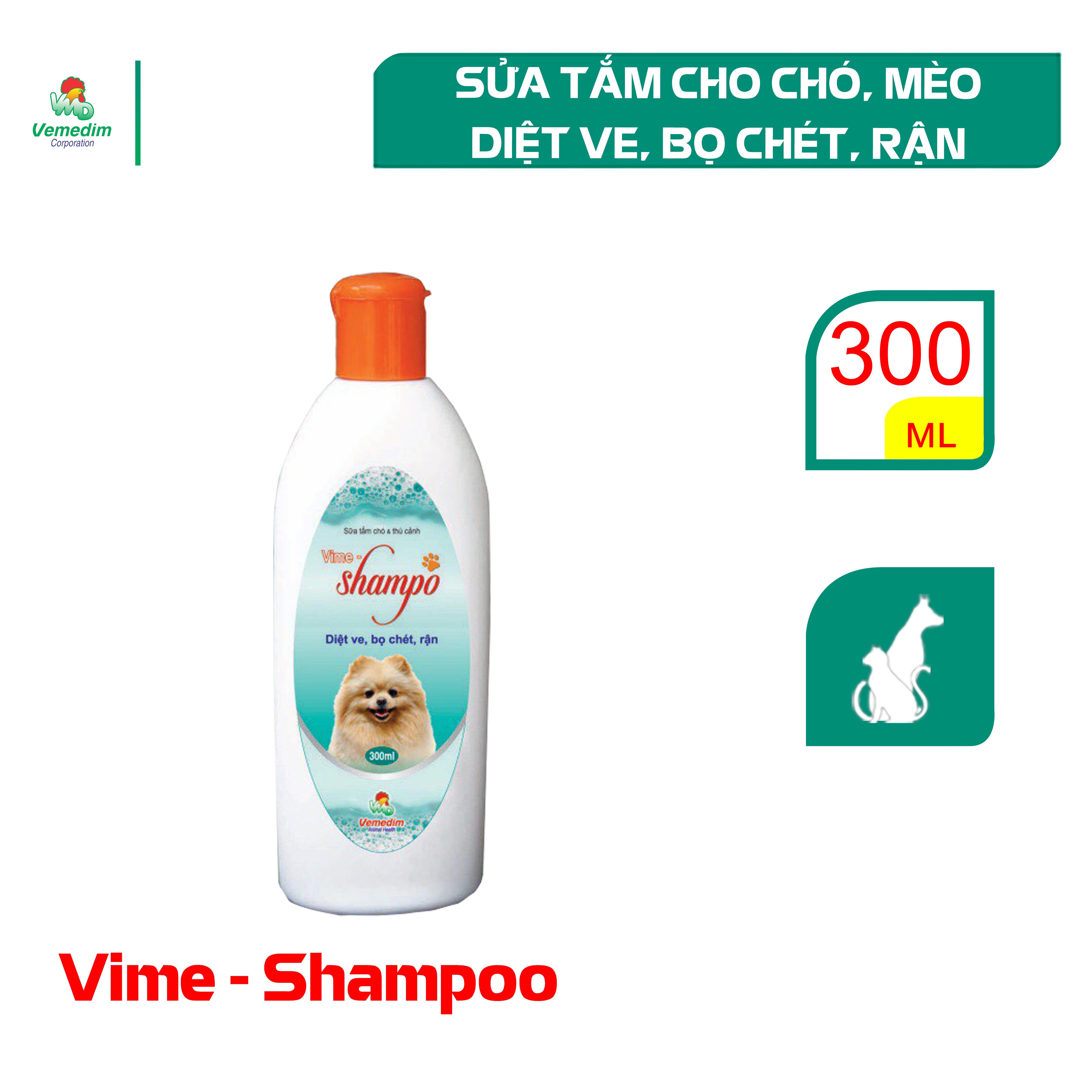 Vemedim Vime-shampoo sữa tắm chó mèo phòng chống ve, rận, chai 300ml 