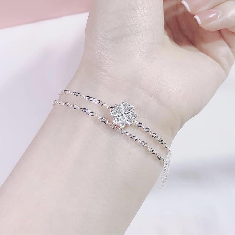 Lắc tay bạc cỏ 4 lá kiểu chập đôi mang lại may mắn