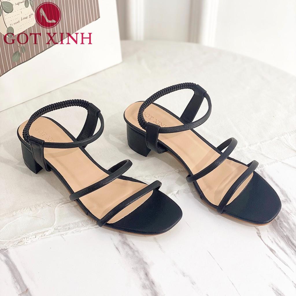 Sandal Cao Gót Gót Xinh GX283 5cm Da Mềm Hai Quai Đế Trụ Vuông