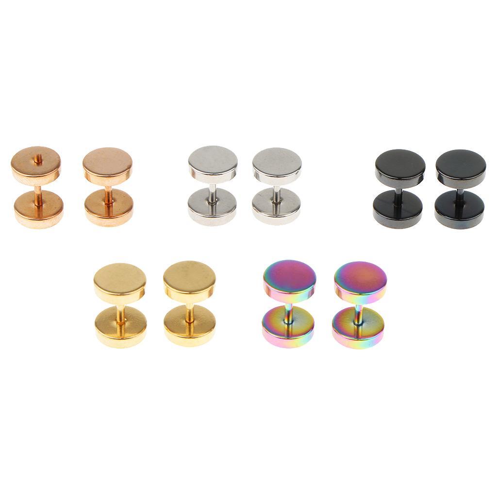 5 Pairs Stainless Steel Stud Earrings Set Ear Piercing Plugs Tunnel Punk 8mm