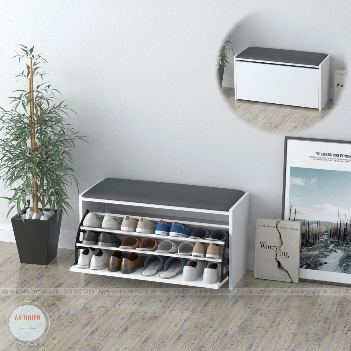 Tủ Giày Gỗ - Kệ Giày Dép Cánh Lật Cao Cấp Kết Hợp Nệm Ghế Ngồi Mang Giày Tiện Dụng
